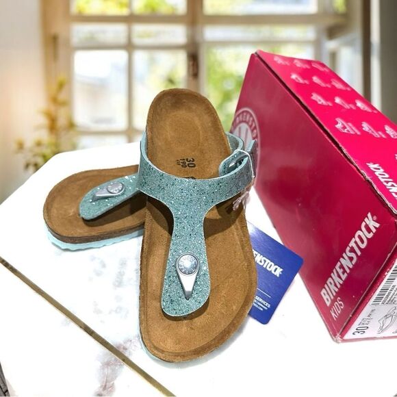 🔥 🆕 BIRKENSTOCK Girls Sandals Green Gizeh Cosmic Sparkle Size 30 US 12 - 12.5 - Picture 5 of 12